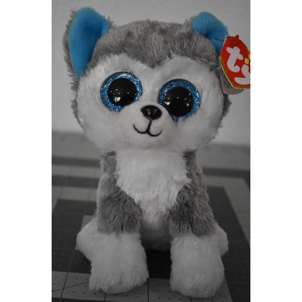 Ty Beanie Boos Slush the Husky 6" Big Blue Glitter Eyes TySilk Pup Puppy NEW
